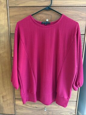 Adrienne Vittadini Women's Raspberry Pleated Knit Crewneck Sweater